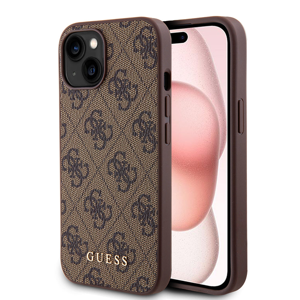 Калъф за Apple iPhone 15 Plus, Guess, 4G Metal Gold Logo, Кафяв