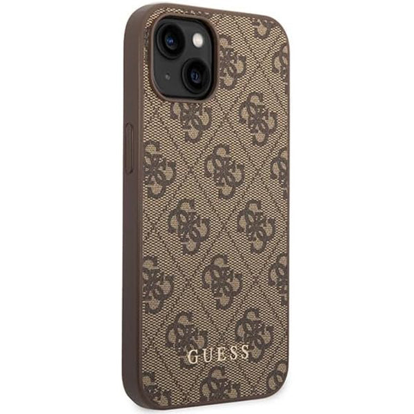 Калъф за Apple iPhone 15 Plus, Guess, 4G Metal Gold Logo, Кафяв