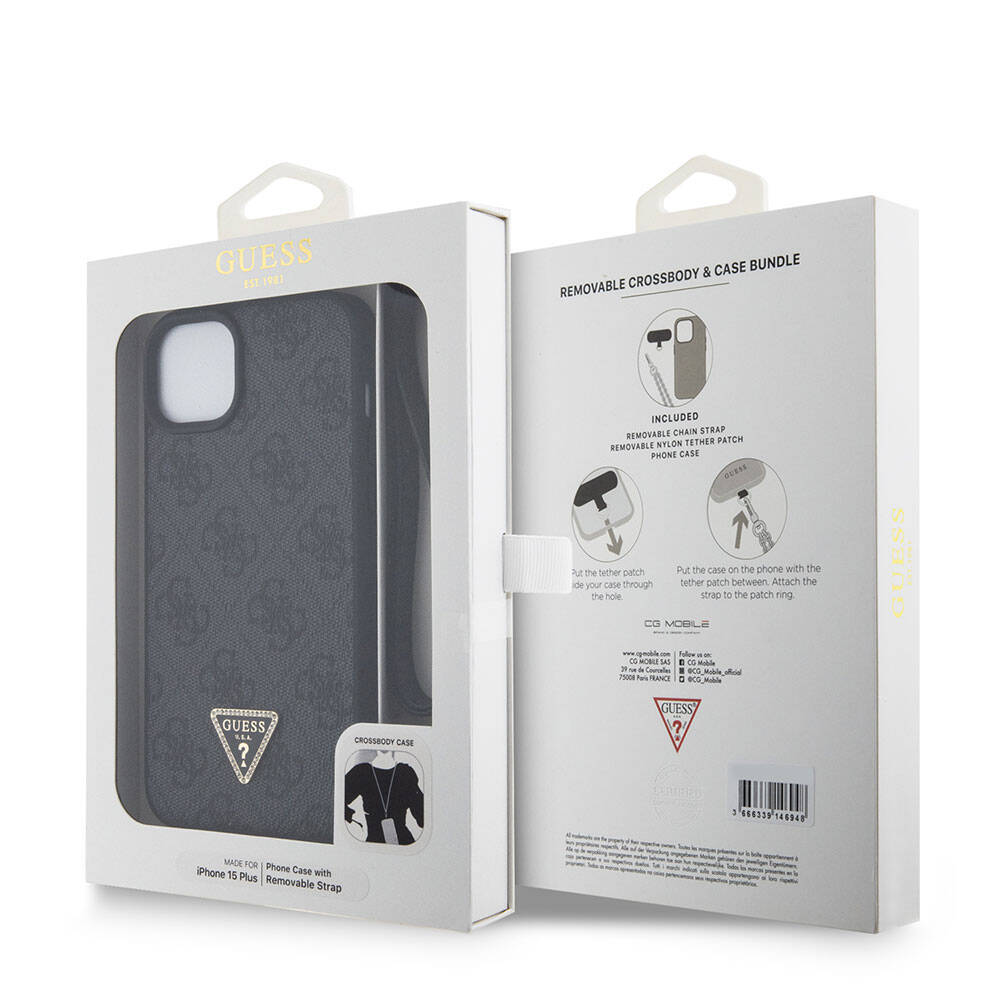 Калъф за Apple iPhone 15 Plus, Guess, Crossbody 4G Metal Logo, Черен