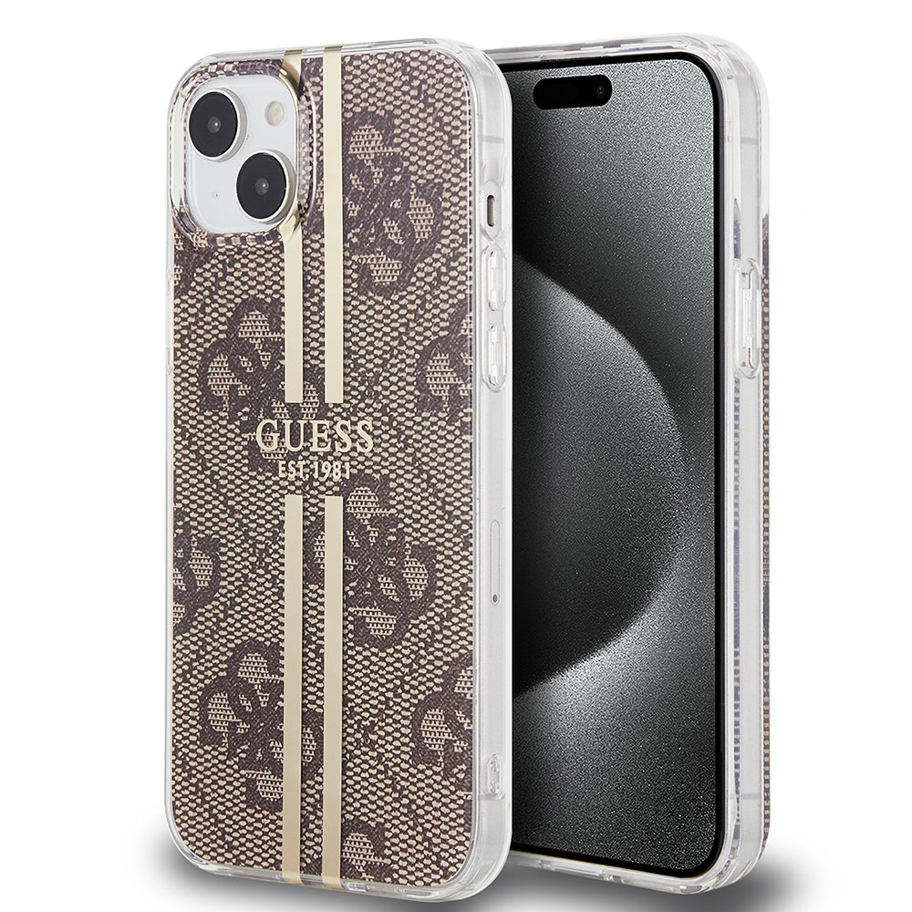Калъф за Apple iPhone 15 Plus, Guess, IML 4G Gold Stripe, Кафяв
