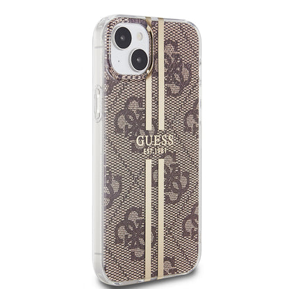 Калъф за Apple iPhone 15 Plus, Guess, IML 4G Gold Stripe, Кафяв
