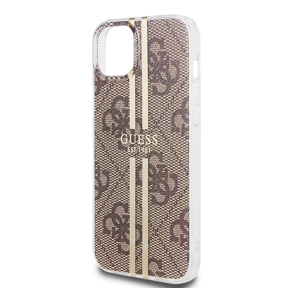 Калъф за Apple iPhone 15 Plus, Guess, IML 4G Gold Stripe, Кафяв