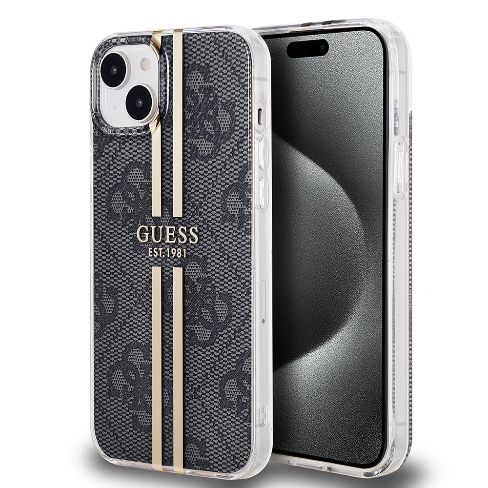 Калъф за Apple iPhone 15 Plus, Guess, IML 4G Gold Stripe, Черен