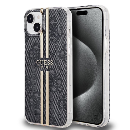 Калъф за Apple iPhone 15 Plus, Guess, IML 4G Gold Stripe, Черен