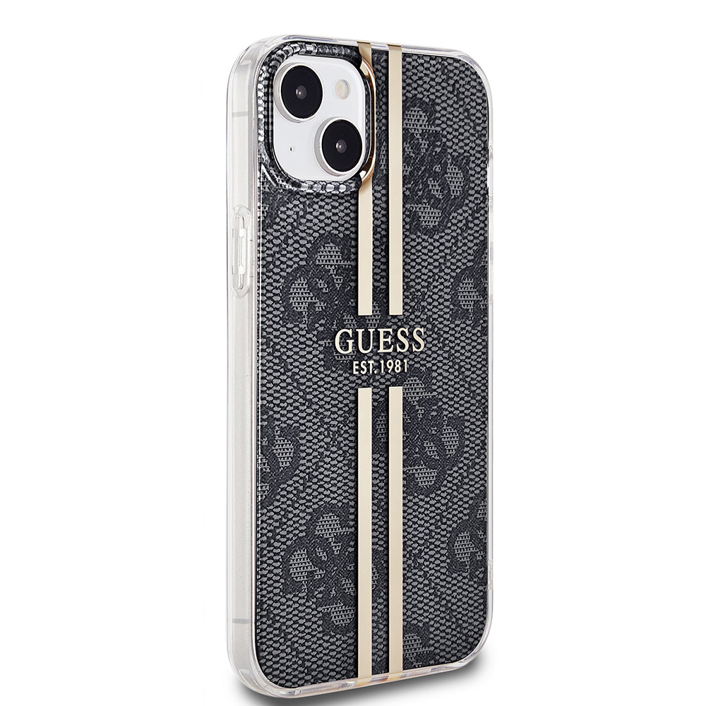 Калъф за Apple iPhone 15 Plus, Guess, IML 4G Gold Stripe, Черен
