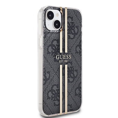 Калъф за Apple iPhone 15 Plus, Guess, IML 4G Gold Stripe, Черен