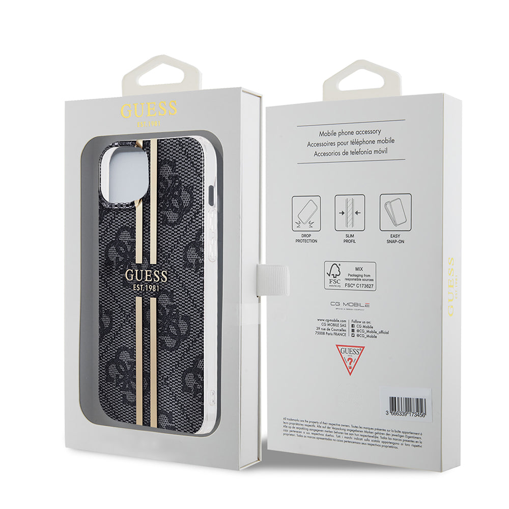 Калъф за Apple iPhone 15 Plus, Guess, IML 4G Gold Stripe, Черен