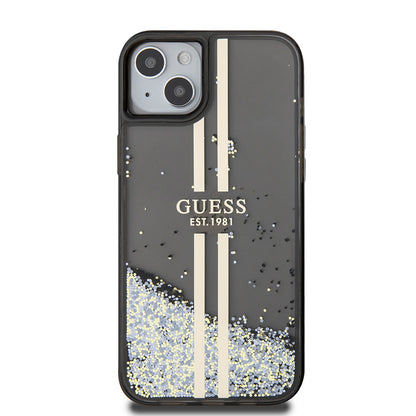Калъф за Apple iPhone 15 Plus, Guess, Liquid Glitter Gold Stripes, Черен