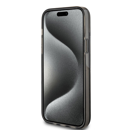 Калъф за Apple iPhone 15 Plus, Guess, Liquid Glitter Gold Stripes, Черен