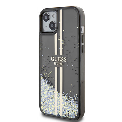 Калъф за Apple iPhone 15 Plus, Guess, Liquid Glitter Gold Stripes, Черен