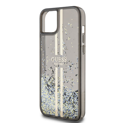 Калъф за Apple iPhone 15 Plus, Guess, Liquid Glitter Gold Stripes, Черен
