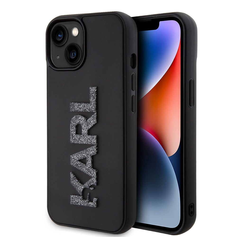 Калъф за Apple iPhone 15 Plus, Karl Lagerfeld, 3D Rubber Glitter Logo, Черен