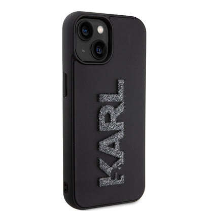 Калъф за Apple iPhone 15 Plus, Karl Lagerfeld, 3D Rubber Glitter Logo, Черен