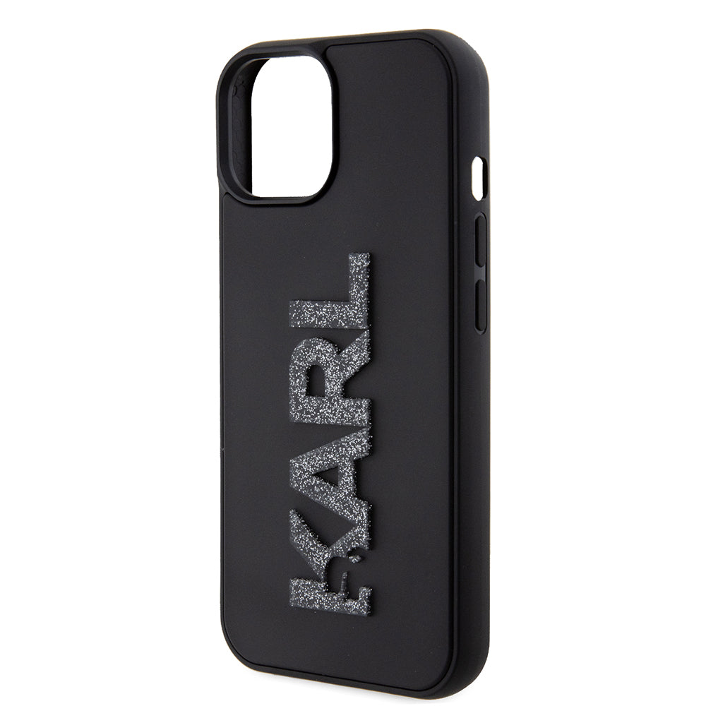 Калъф за Apple iPhone 15 Plus, Karl Lagerfeld, 3D Rubber Glitter Logo, Черен