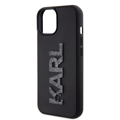 Калъф за Apple iPhone 15 Plus, Karl Lagerfeld, 3D Rubber Glitter Logo, Черен