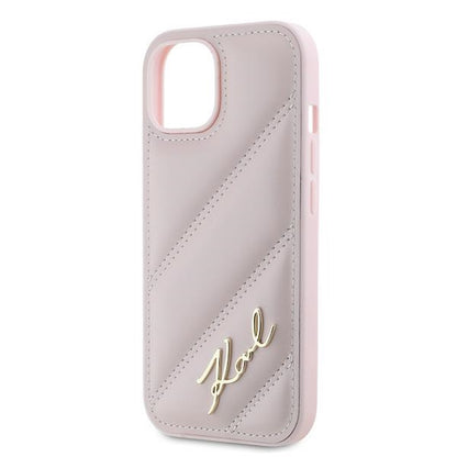 Калъф за Apple iPhone 15 Plus, Karl Lagerfeld, Diagonal Quilted Script, Розов