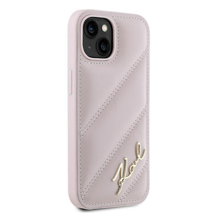 Калъф за Apple iPhone 15 Plus, Karl Lagerfeld, Diagonal Quilted Script, Розов