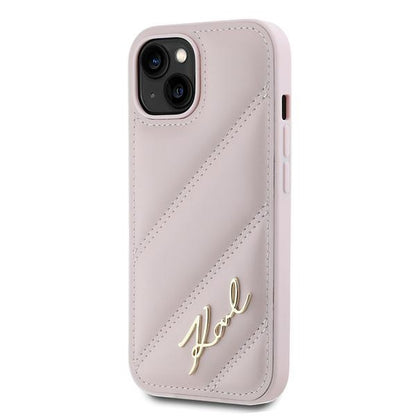 Калъф за Apple iPhone 15 Plus, Karl Lagerfeld, Diagonal Quilted Script, Розов