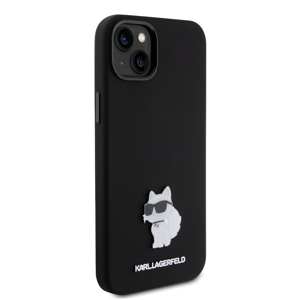 Case for Apple iPhone 15 Plus, Karl Lagerfeld, Silicone Choupette Metal, Black