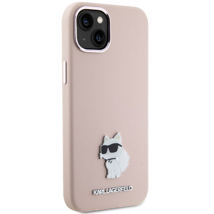 Case for Apple iPhone 15 Plus, Karl Lagerfeld, Silicone Choupette Metal, Pink