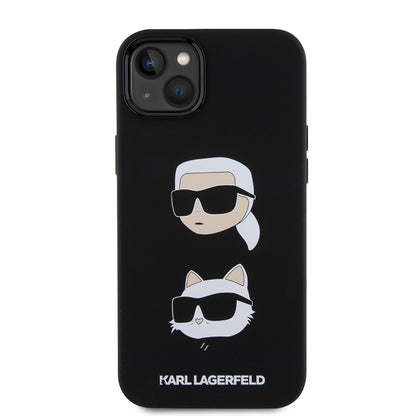 Case for Apple iPhone 15 Plus, Karl Lagerfeld, Silicone Karl & Choupette's Heads, Black