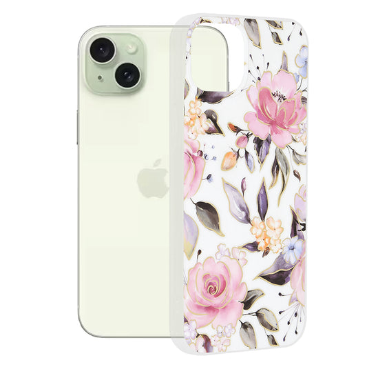 Калъф за Apple iPhone 15 Plus, Techsuit, Marble, Бял