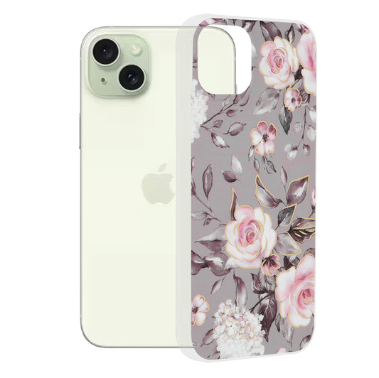 Калъф за Apple iPhone 15 Plus, Techsuit, Marble, Сив