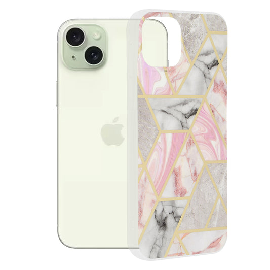 Калъф за Apple iPhone 15 Plus, Techsuit, Marble, Розов