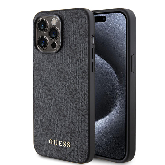 Калъф за Apple iPhone 15 Pro, Guess, 4G Metal Gold Logo, Сив