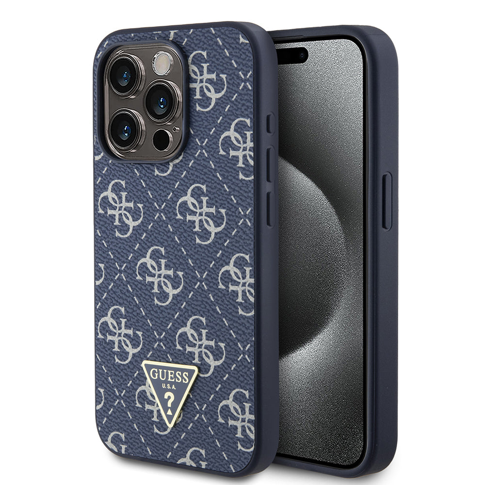 Калъф за Apple iPhone 15 Pro, Guess, 4G Triangle Logo, Син