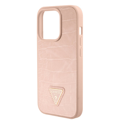 Case for Apple iPhone 15 Pro, Guess, Croco Triangle Metal Logo, Pink