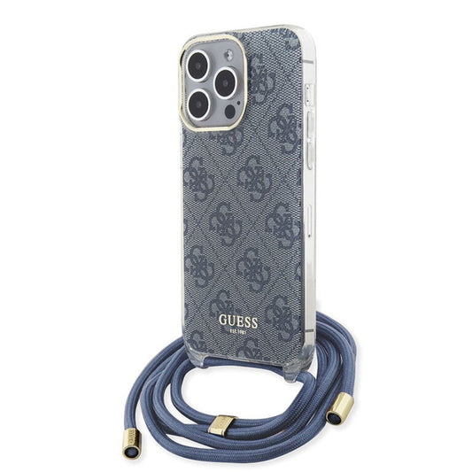 Калъф за Apple iPhone 15 Pro, Guess, Crossbody Cord 4G Print, Син