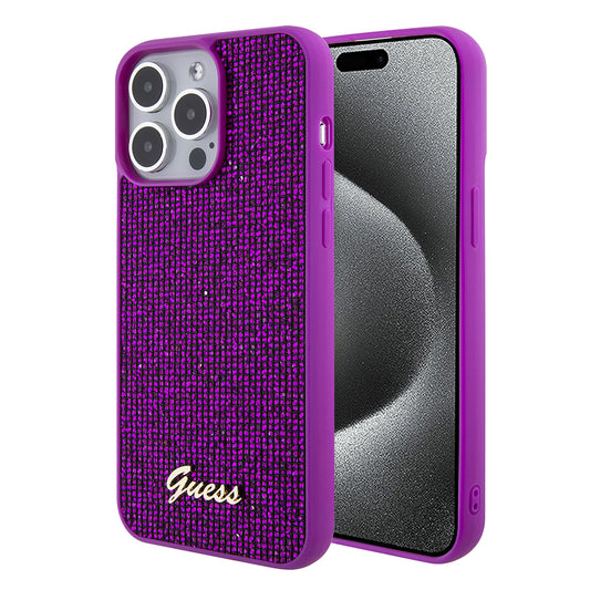 Калъф за Apple iPhone 15 Pro, Guess, Disco Metal Script, Фуксия