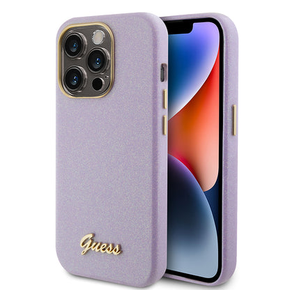 Калъф за Apple iPhone 15 Pro, Guess, Glitter Glossy Script, Светло лилав