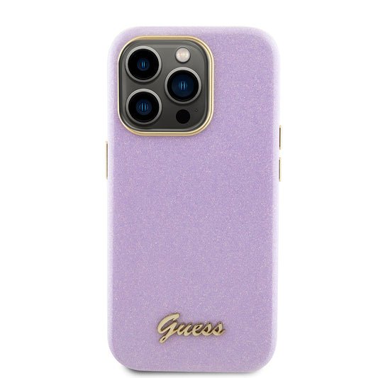 Калъф за Apple iPhone 15 Pro, Guess, Glitter Glossy Script, Светло лилав