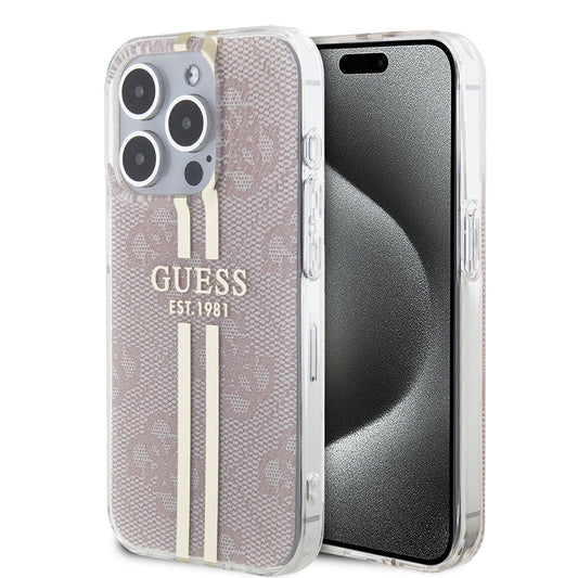 Калъф за Apple iPhone 15 Pro, Guess, IML 4G Gold Stripe, Розов