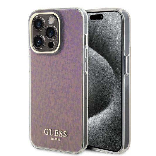 Калъф за Apple iPhone 15 Pro, Guess, IML Faceted Mirror Disco Iridescent, Розов