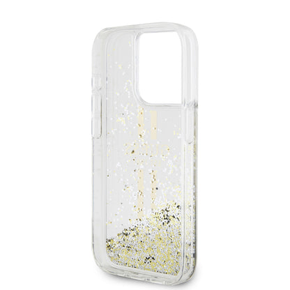 Case for Apple iPhone 15 Pro, Guess, Liquid Glitter Gold Stripes, Transparent