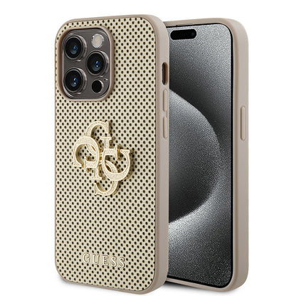 Калъф за Apple iPhone 15 Pro, Guess, Perforated 4G, Златист