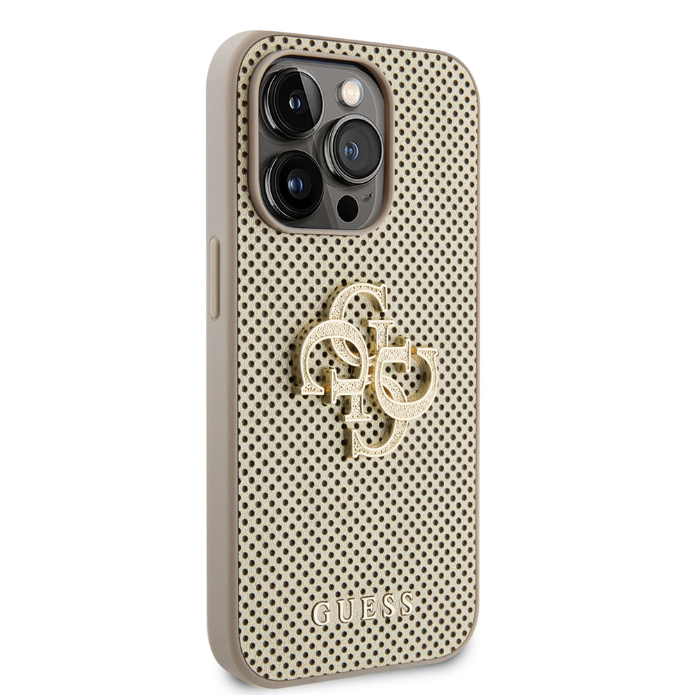 Калъф за Apple iPhone 15 Pro, Guess, Perforated 4G, Златист
