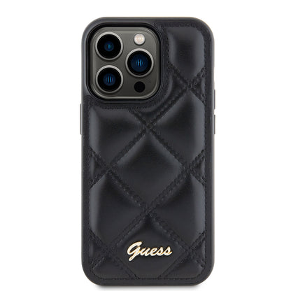 Калъф за Apple iPhone 15 Pro, Guess, Quilted Metal Logo, Черен