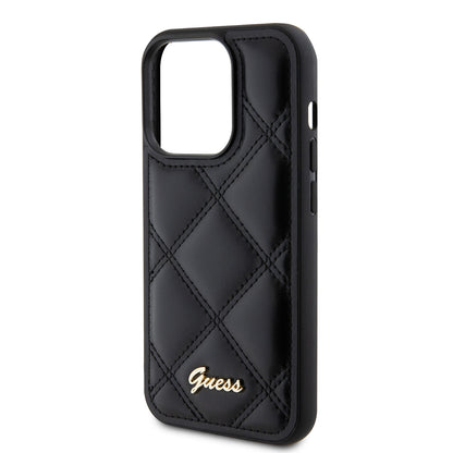 Калъф за Apple iPhone 15 Pro, Guess, Quilted Metal Logo, Черен