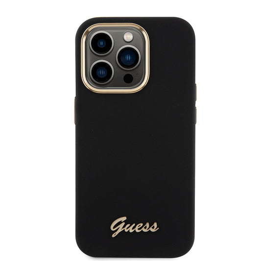 Калъф за Apple iPhone 15 Pro, Guess, Script Metal Logo & Frame, Черен