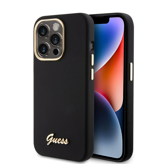Калъф за Apple iPhone 15 Pro, Guess, Script Metal Logo & Frame, Черен