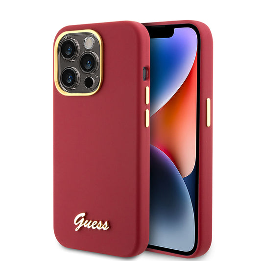 Калъф за Apple iPhone 15 Pro, Guess, Script Metal Logo & Frame, Розов