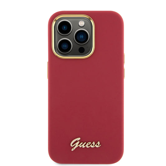 Калъф за Apple iPhone 15 Pro, Guess, Script Metal Logo & Frame, Розов