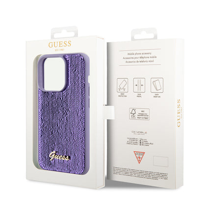Case for Apple iPhone 15 Pro, Guess, Sequin Script Metal, Purple