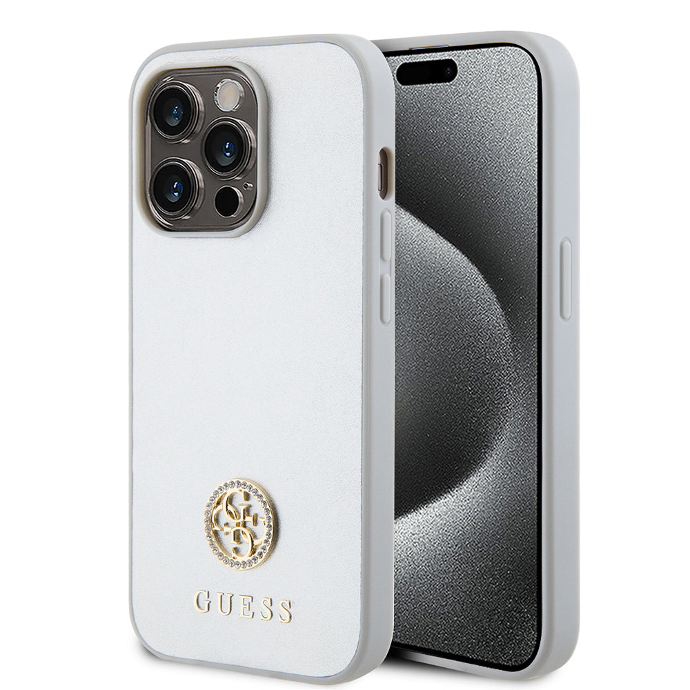 Калъф за Apple iPhone 15 Pro, Guess, Strass Metal Logo, Сребрист