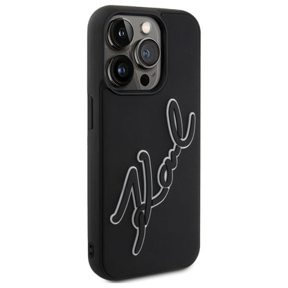 Калъф за Apple iPhone 15 Pro, Karl Lagerfeld, 3D Rubber Signature, Черен