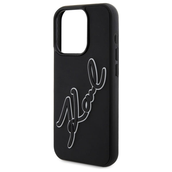 Калъф за Apple iPhone 15 Pro, Karl Lagerfeld, 3D Rubber Signature, Черен
